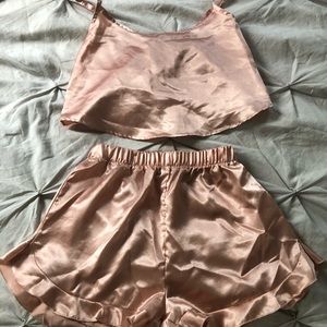 Boohoo Satin Frill Hem Cami and Shorts Pajama Set